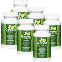 Seis envases de Green Coffee 5K, mostrando el pack óptimo con la oferta de 3+3.